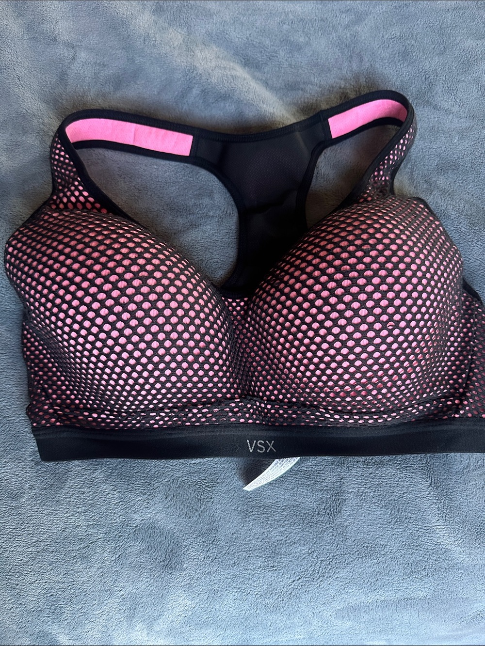 VSX Pink and Black Mesh Padded Racerback Sports Bra
